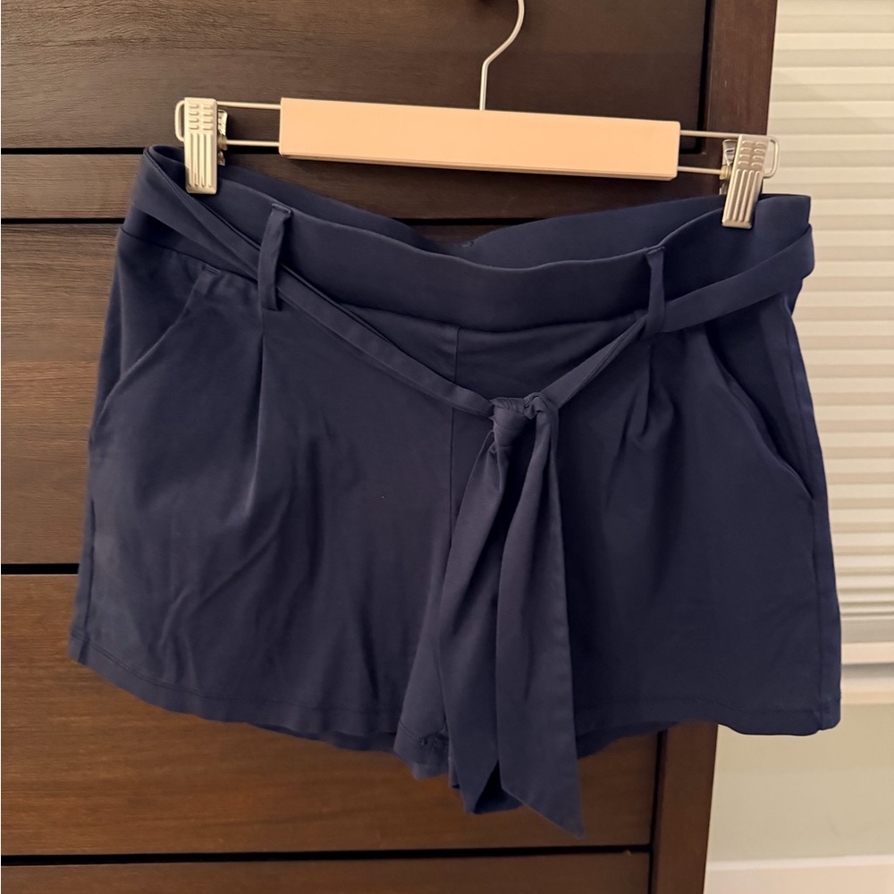 LOFT High Waist Navy Shorts with Tie Belt